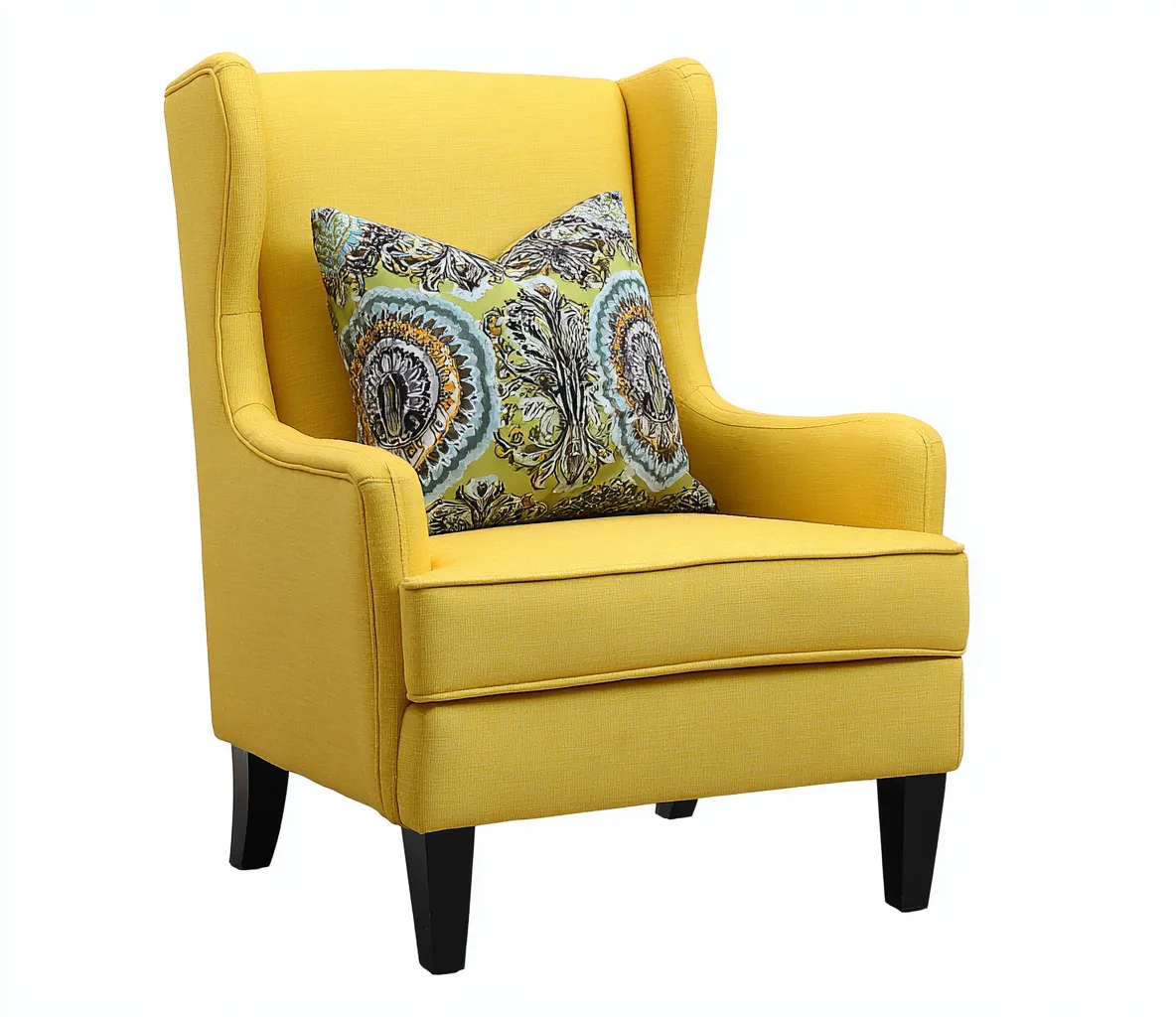 Fabric Armchairs - Fabric-Wood - 76x84x101 cm - Yellow - Wingback Modern Style-Casauphome