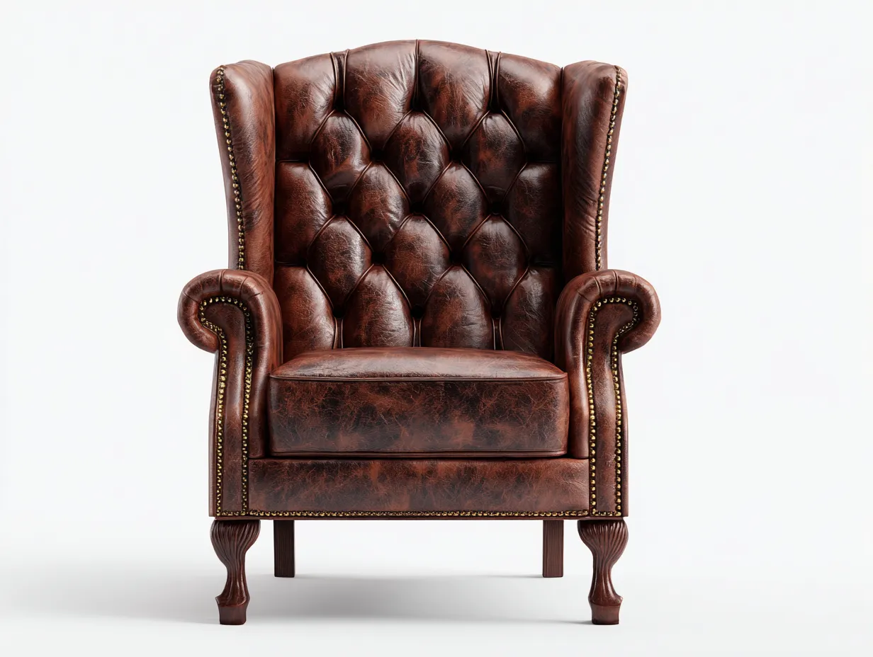 Leather Armchairs-Leather-Wood-95x91x114 cm-brown-classic wingback design-Casauphome