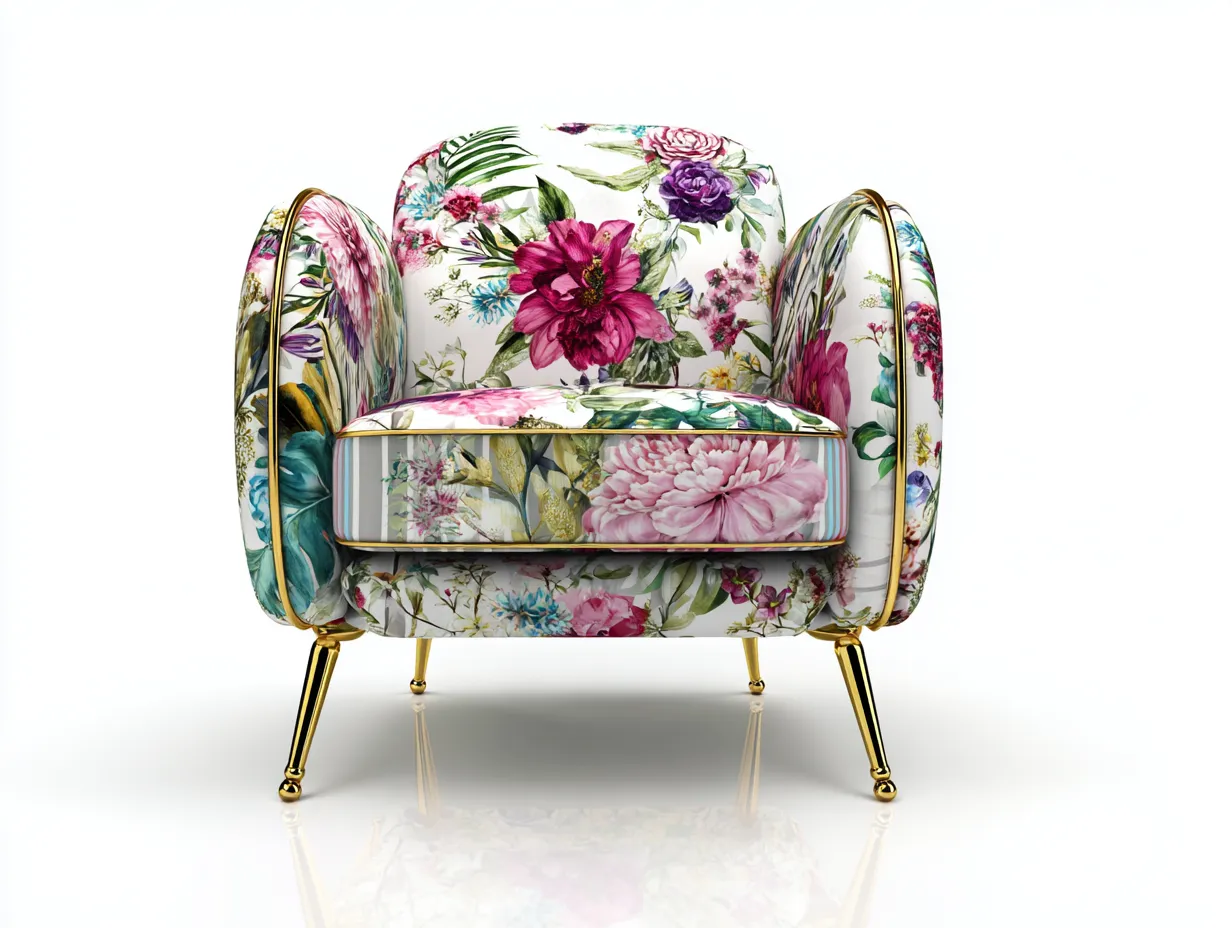 Fabric Armchairs - Fabric-Metal - 82x80x78 cm - Multicolor - Floral Modern Style-Casauphome