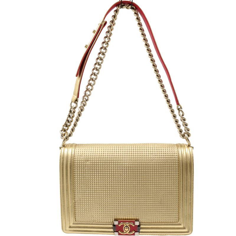 Boy Chanel 28 チェーンショルダー Bag カーフスキン Gold ・レッド/GD金具 ショルダー Bag Ladies'