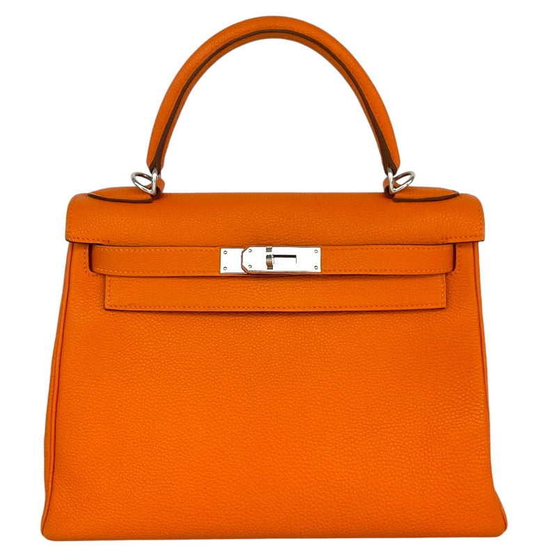 HERMES Kelly 28 内縫い □K刻 オレンジ Silver 金具 Togo Ladies' ハンド Bag