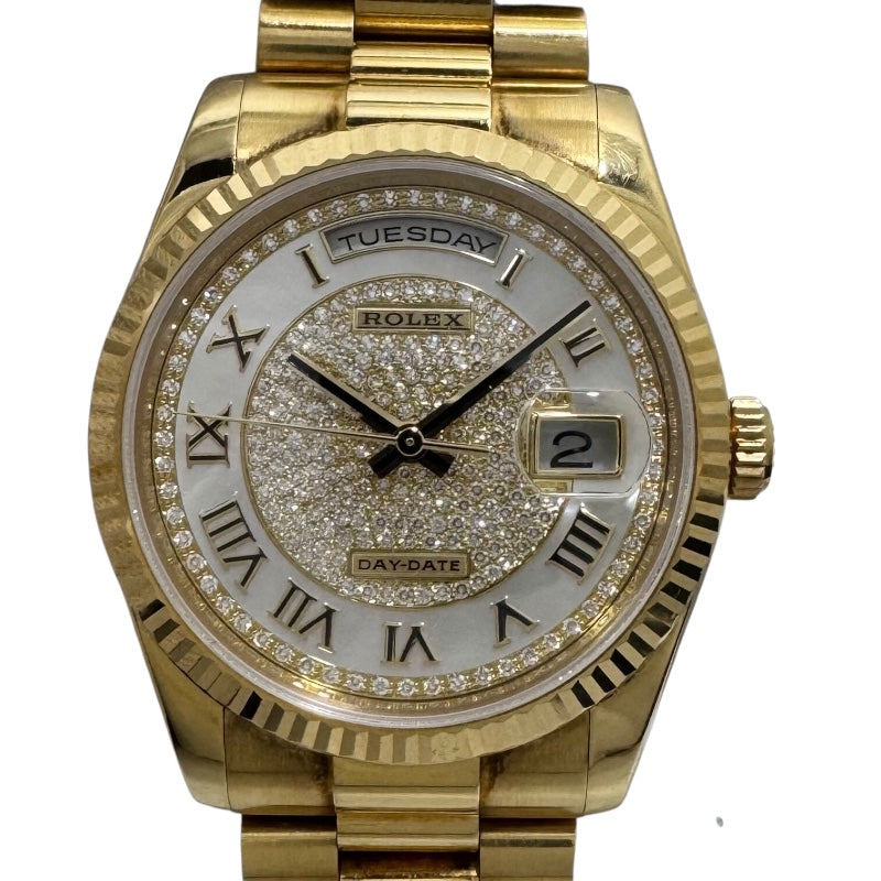 ROLEX Day-Date 36 パヴェダイヤ V番 118238NRZ White シェル K18YG Automatic Men's Watch