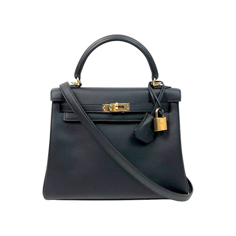 HERMES Kelly 25 内縫い B刻 Black Gold 金具 ヴォースイフト Ladies' 2wayハンド Bag