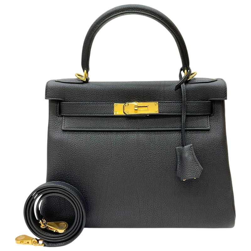 HERMES Kelly 28 内縫い W刻印 Black Gold 金具 Togo Ladies' 2wayハンド Bag