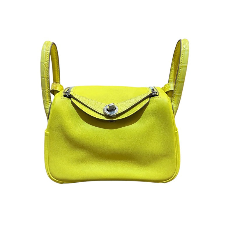 HERMES リンディ Mini タッチ B刻印 ライム・ Silver 金具 スイフト・アリゲーター Ladies' ショルダー Bag