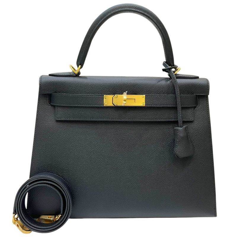 HERMES Kelly 28 外縫い W刻印 Black Gold 金具 ヴォーエプソン Ladies' ハンド Bag
