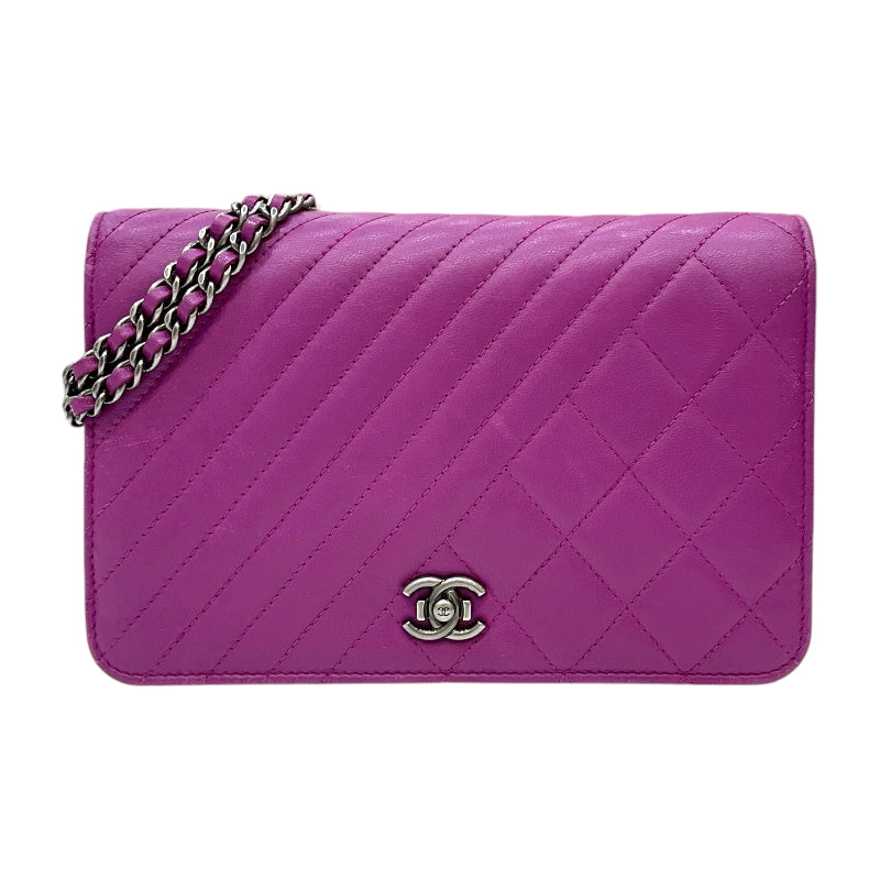 CHANEL Matelasse ・シェブロン Chain Wallet 20番台 パープル Silver 金具 ラムスキン Ladies' ショルダー Bag