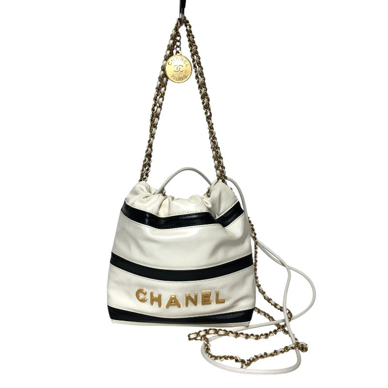 CHANEL CHANEL22 Mini AS3980 White ・ Black Gold 金具 シャイニーカーフ Ladies' ハンド Bag