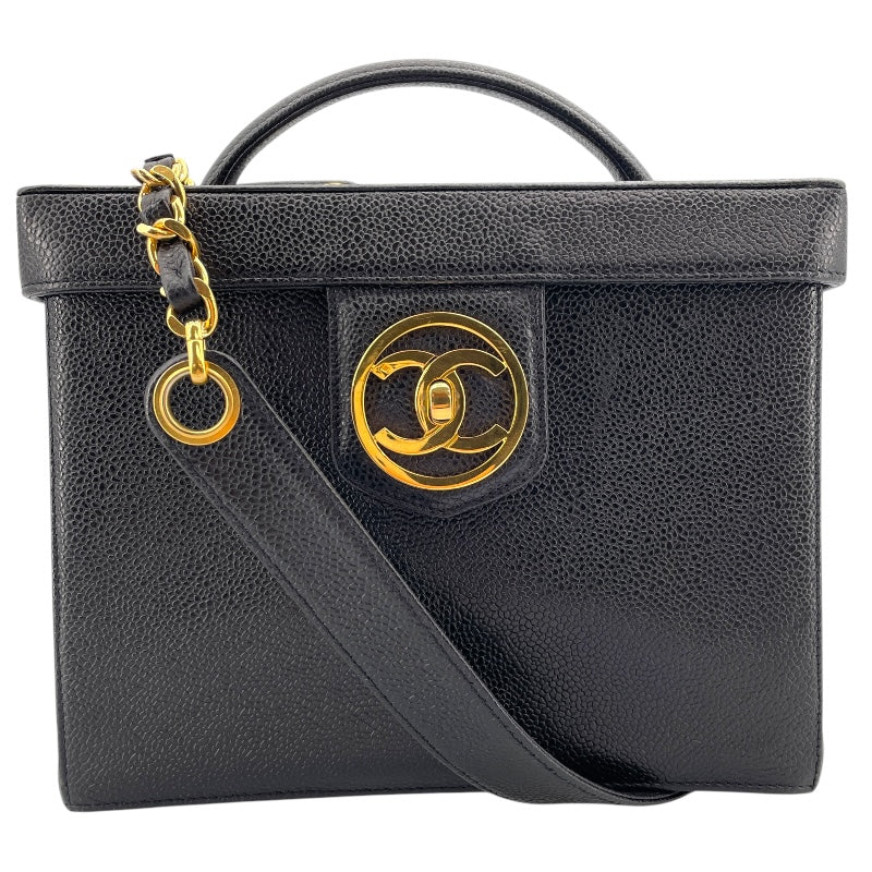 CHANEL ココマーク ボックス バニティ Bag A01999 Black Gold 金具 キャビアスキン Ladies' ショルダー Bag