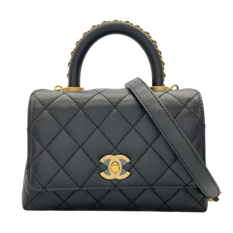 CHANEL ココハンドルXXS AS2215 Black Gold 金具 キャビアスキン Ladies' ショルダー Bag