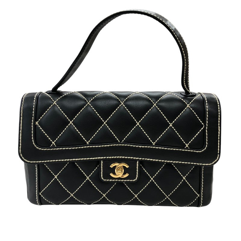 CHANEL ワイルドステッチハンド Bag Black Gold 金具 カーフ Ladies' ハンド Bag