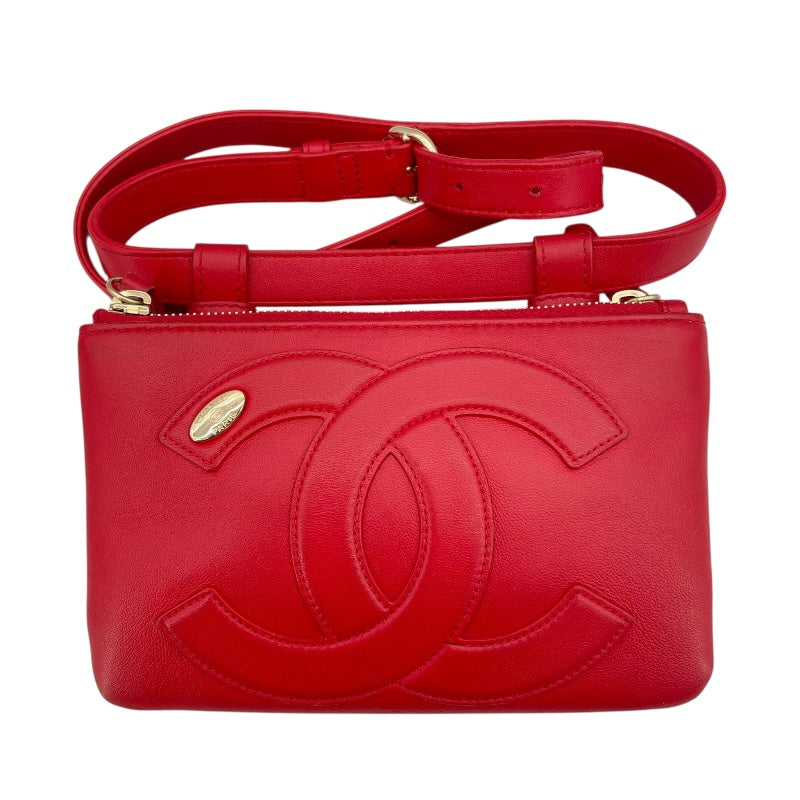 CHANEL ボディ Bag 27番台 レッド GD金具 Leather Ladies' ボディ Bag