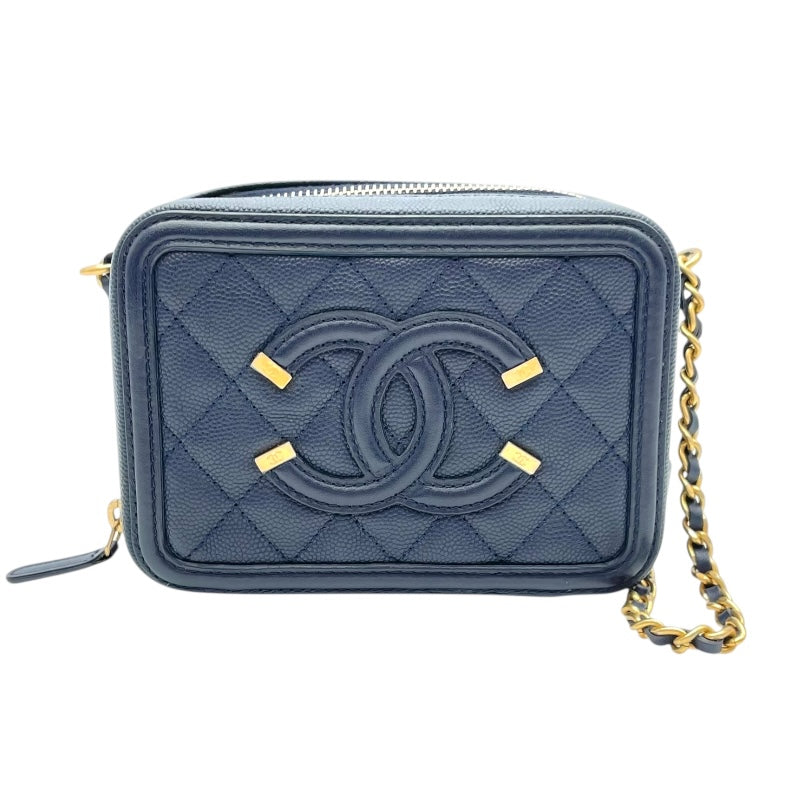CHANEL CCフィグリー ショルダー A84452 25番台 ネイビー Gold 金具 キャビア Ladies' ショルダー Bag