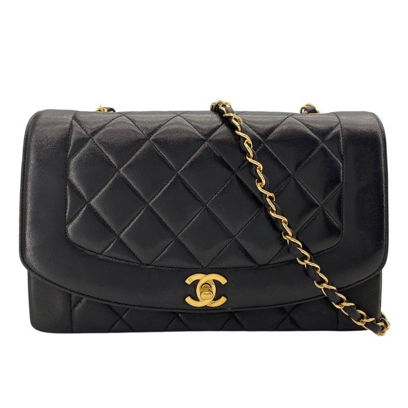 CHANEL ダイアナ25 A01165 3番台 Black Gold 金具 ラムスキン Ladies' ショルダー Bag