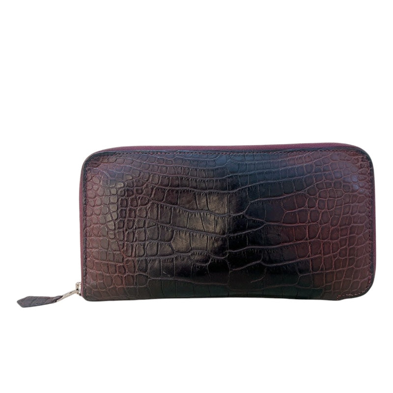 HERMES アザップロング C刻印 (2018年製) ブルゴーニュ Silver 金具 アリゲーターマット Unisex 長 Wallet