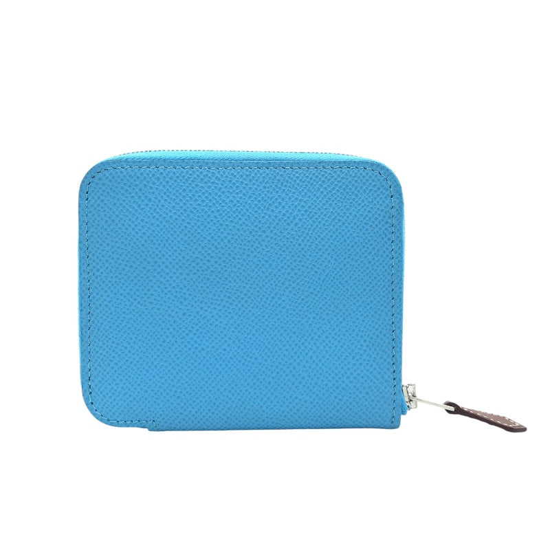 HERMES アザップコンパクトシルクイン U刻 セレステ SV金具 エプソン Ladies' 二つ折り Wallet