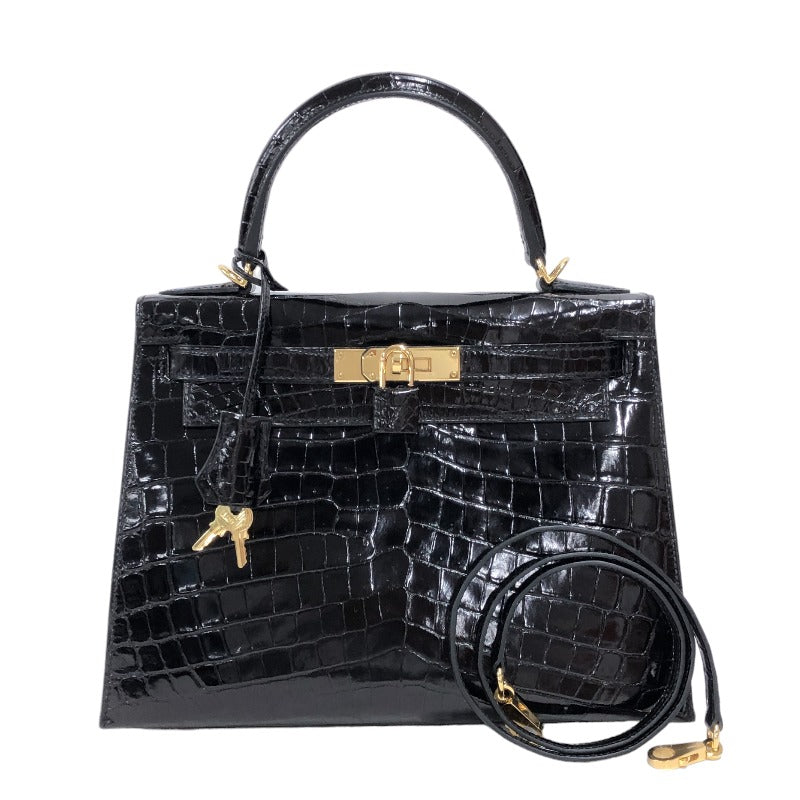 HERMES Kelly 28 外縫い U刻 Black Gold 金具 ニロティカスリセ Ladies' ハンド Bag