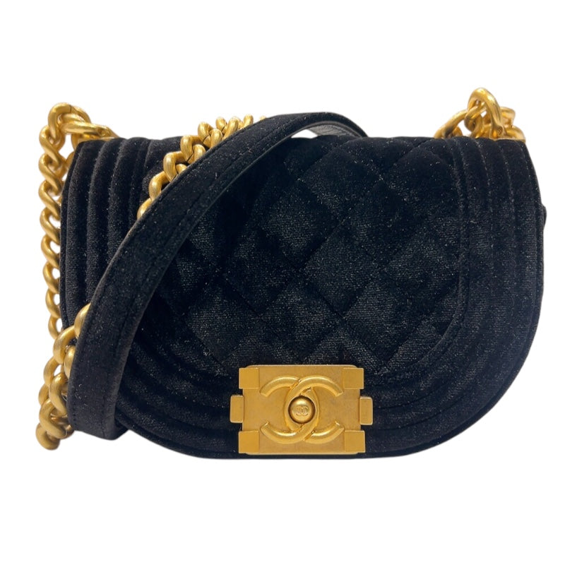 CHANEL Boy Chanel メッセンジャー Black Gold 金具 ベロア Ladies' ショルダー Bag