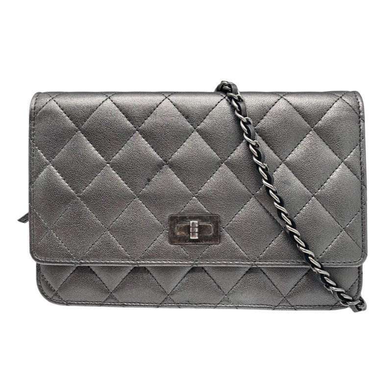 CHANEL 2.55 Chain Wallet メタリックフ Silver /SV金具 Leather Ladies' ショルダー Bag
