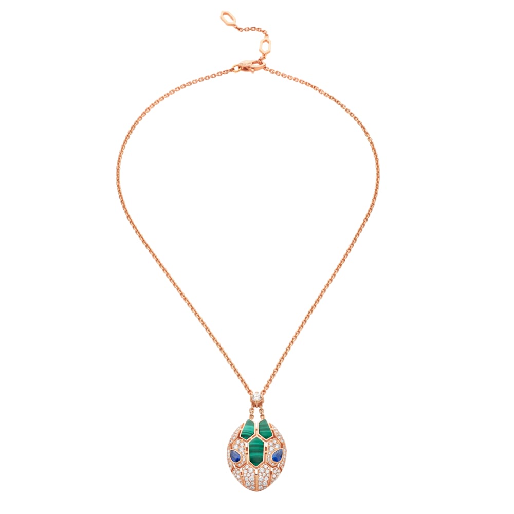 BVLGARI Serpenti Seduttori Necklace 356782 Rose Gold Diamond Sapphire Malachite