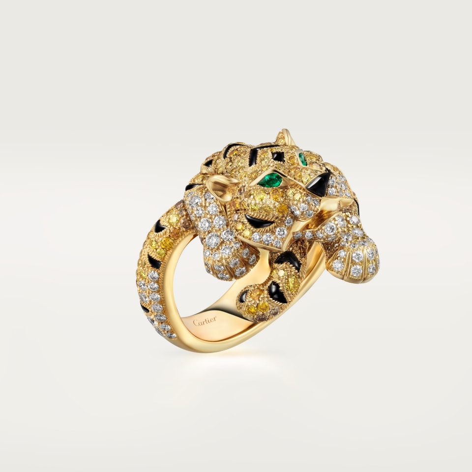 CARTIER Fauna & Flora Ring H4405952 Yellow Gold Onyx Emerald Yellow Orange Brown Diamond (High Jewellery)