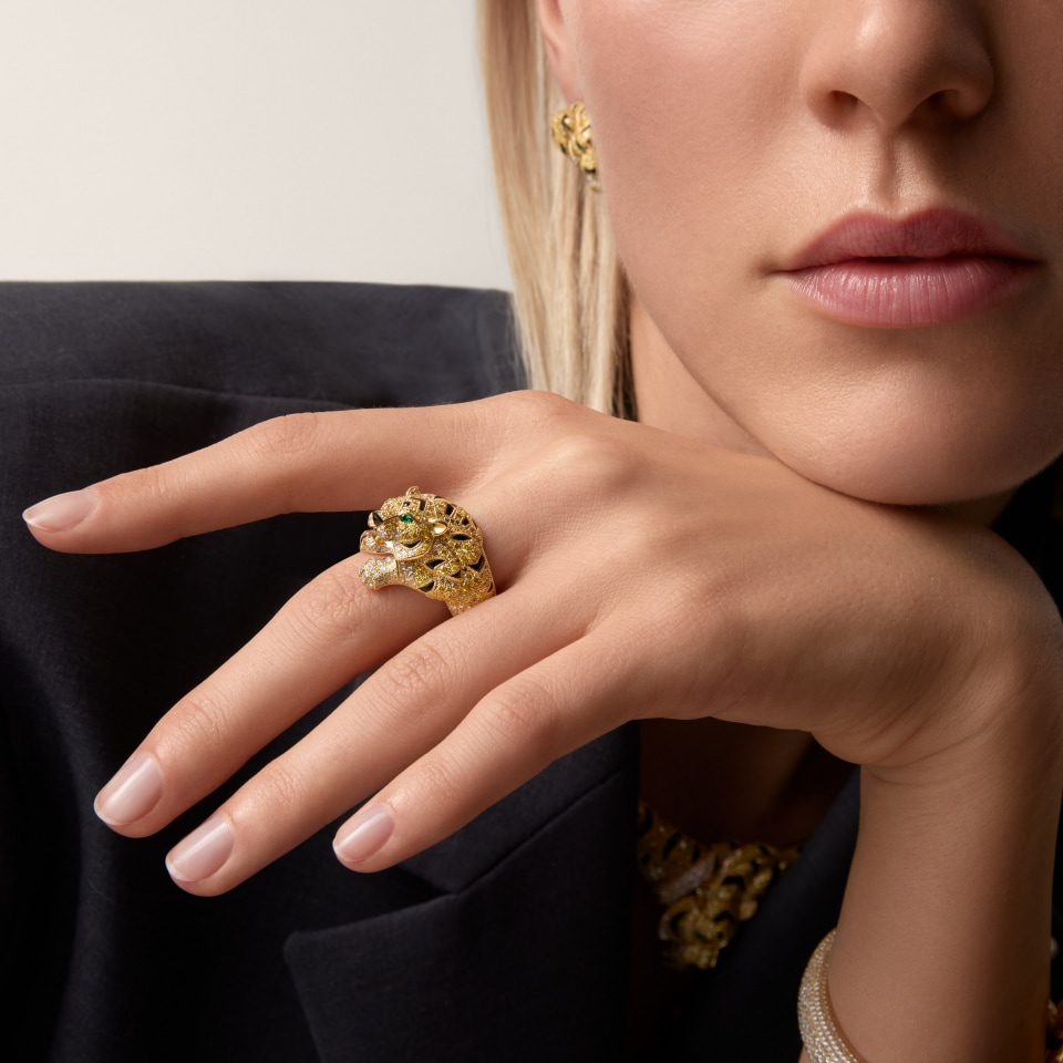 CARTIER Fauna & Flora Ring H4405952 Yellow Gold Onyx Emerald Yellow Orange Brown Diamond (High Jewellery)