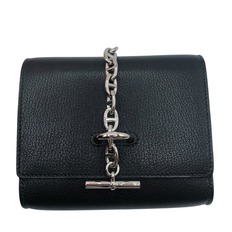 HERMES シェーヌダンクル コンパクトウォレット W刻 Black シェーブル Ladies' その他小物