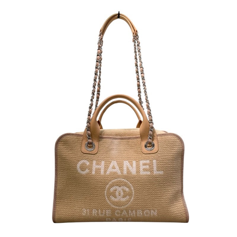 CHANEL ドーヴィルボーリング Bag A92750 ベージュ× Silver 金具 キャンバス Ladies' ショルダー Bag