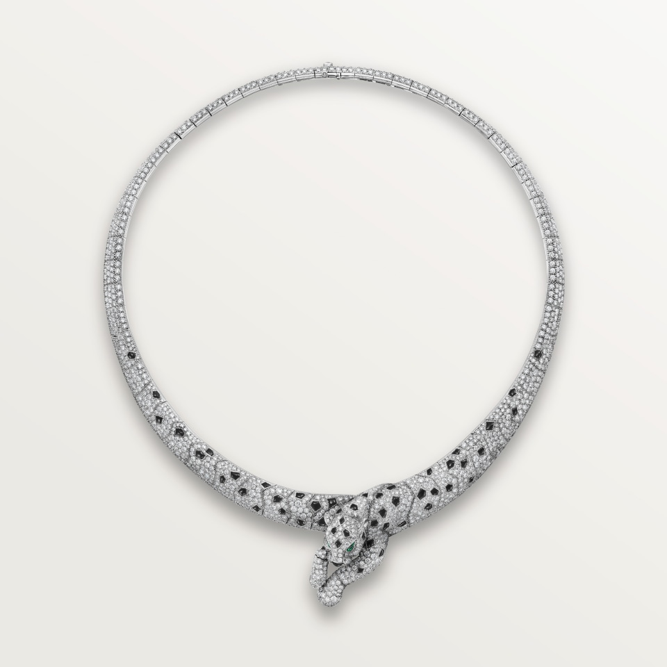 CARTIER Panthère de Cartier Necklace, Pavé Setting H7001292 White Gold Onyx Emerald Diamond (High Jewellery)