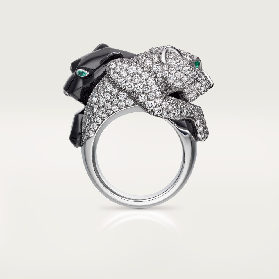 CARTIER Panthère de Cartier Ring, Onyx and Pavé Setting H4380852 White Gold Emerald Onyx Diamond (High Jewellery)