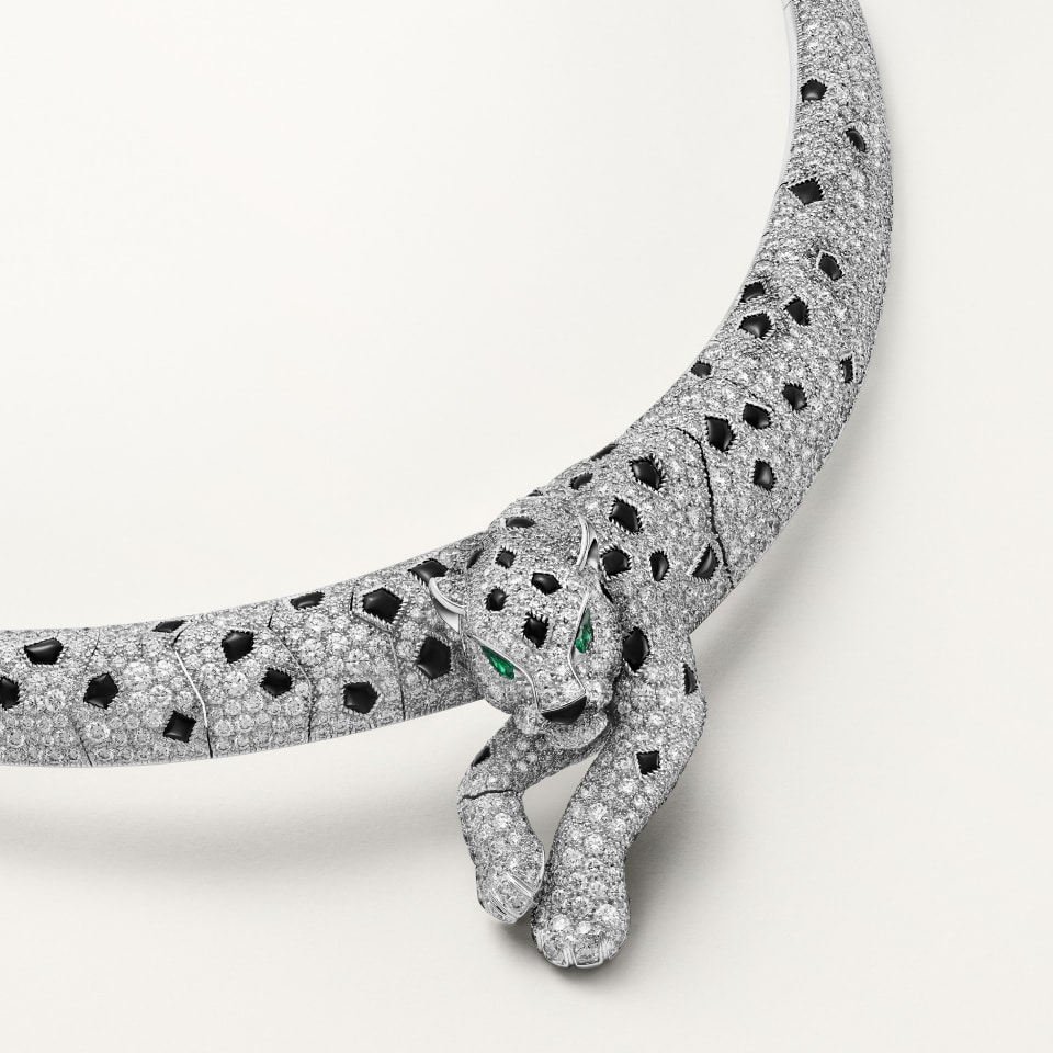CARTIER Panthère de Cartier Necklace, Pavé Setting H7001292 White Gold Onyx Emerald Diamond (High Jewellery)