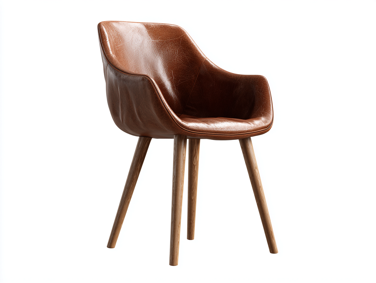 Dining Chair-Leather-Wood-55x61x82 cm-Brown-Modern Curved Style-Casagetmart