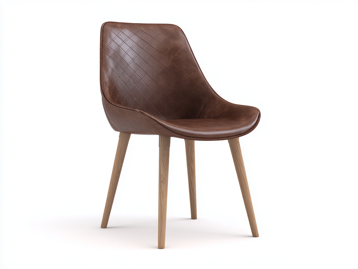 Dining Chair-Leather-Wood-53x59x81 cm-Brown-Modern Quilted Style-Casagetmart