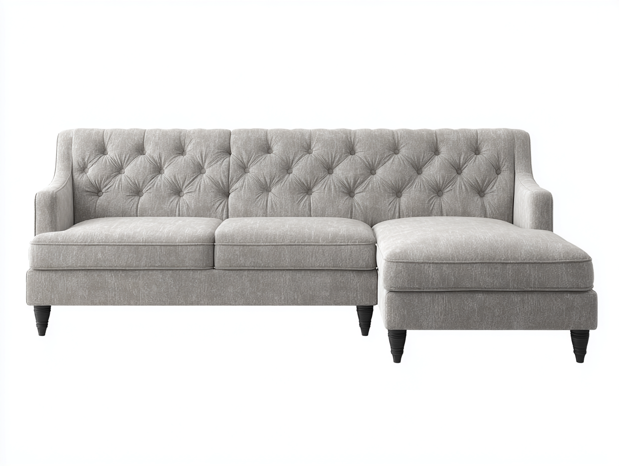 Corner Sofa - Fabric-Wood-Foam - 262x168x92 cm - Light Grey - Classic Style-Dengetbay