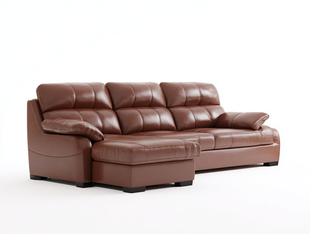 Corner Sofa - Leather-Wood-Foam - 255x165x90 cm - Brown - Contemporary Style-Dengetbay