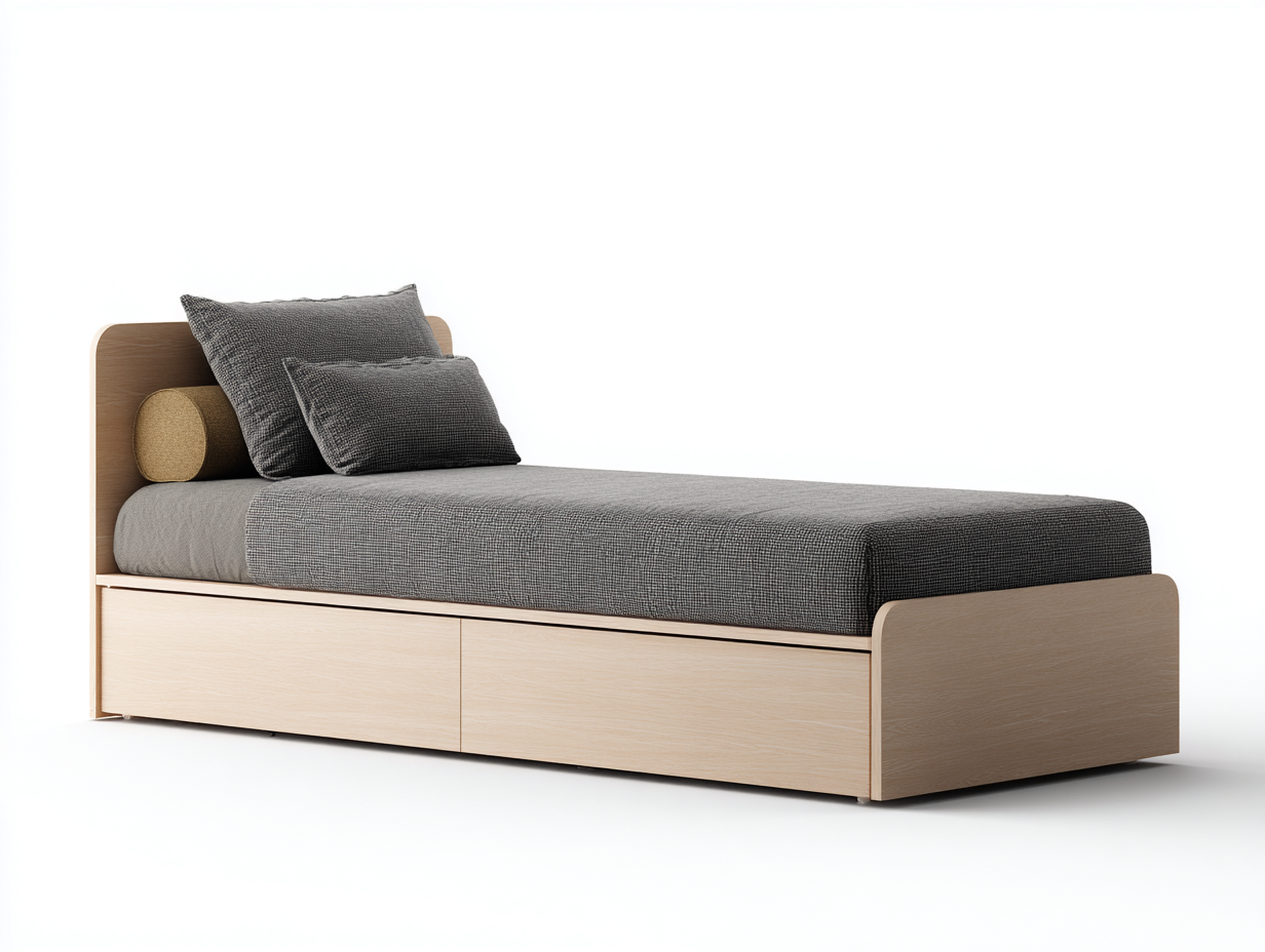 Single Beds - Wood-Fabric - 200x98x95 cm - Grey-Light Oak - Scandinavian Style-Dengetbay