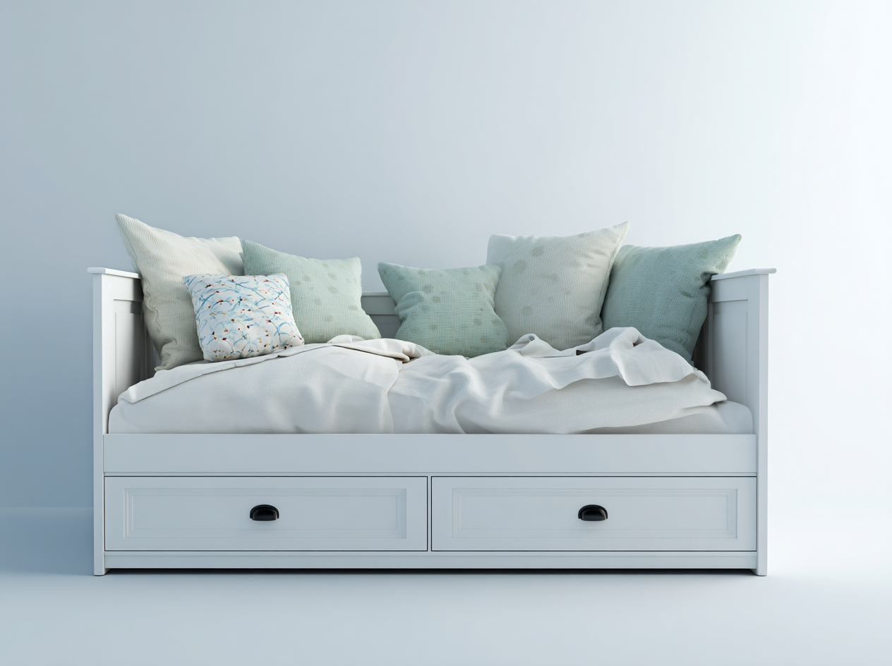 Sofa Bed-Wood-200x95x85 cm-White-Modern Storage Daybed-Dengetbay