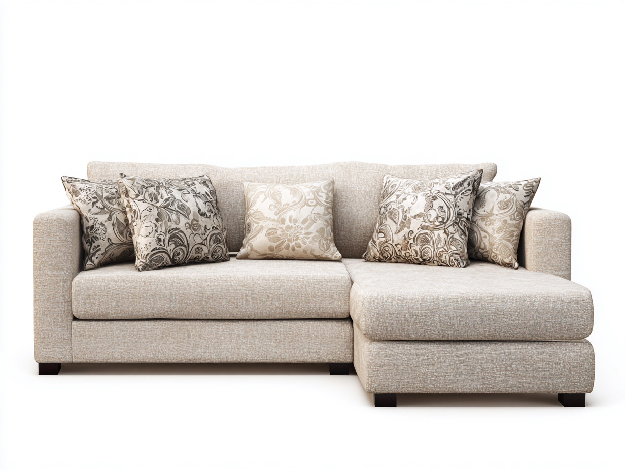 Corner Sofa - Fabric-Wood-Foam - 238x152x86 cm - Beige - Contemporary Style-Dengetbay