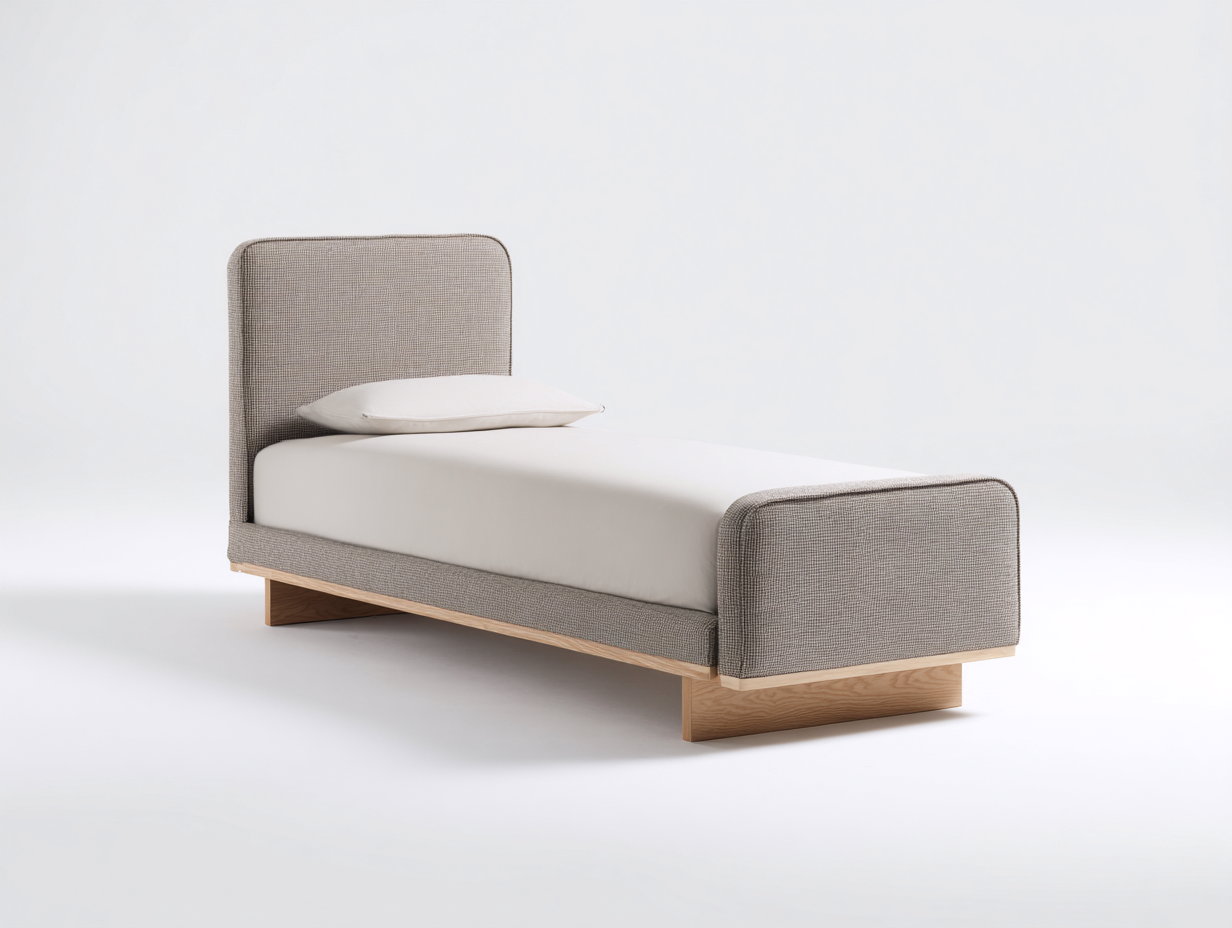 Single Beds - Wood-Fabric - 197x95x93 cm - Beige-Natural Wood - Modern Minimalist Style-Dengetbay