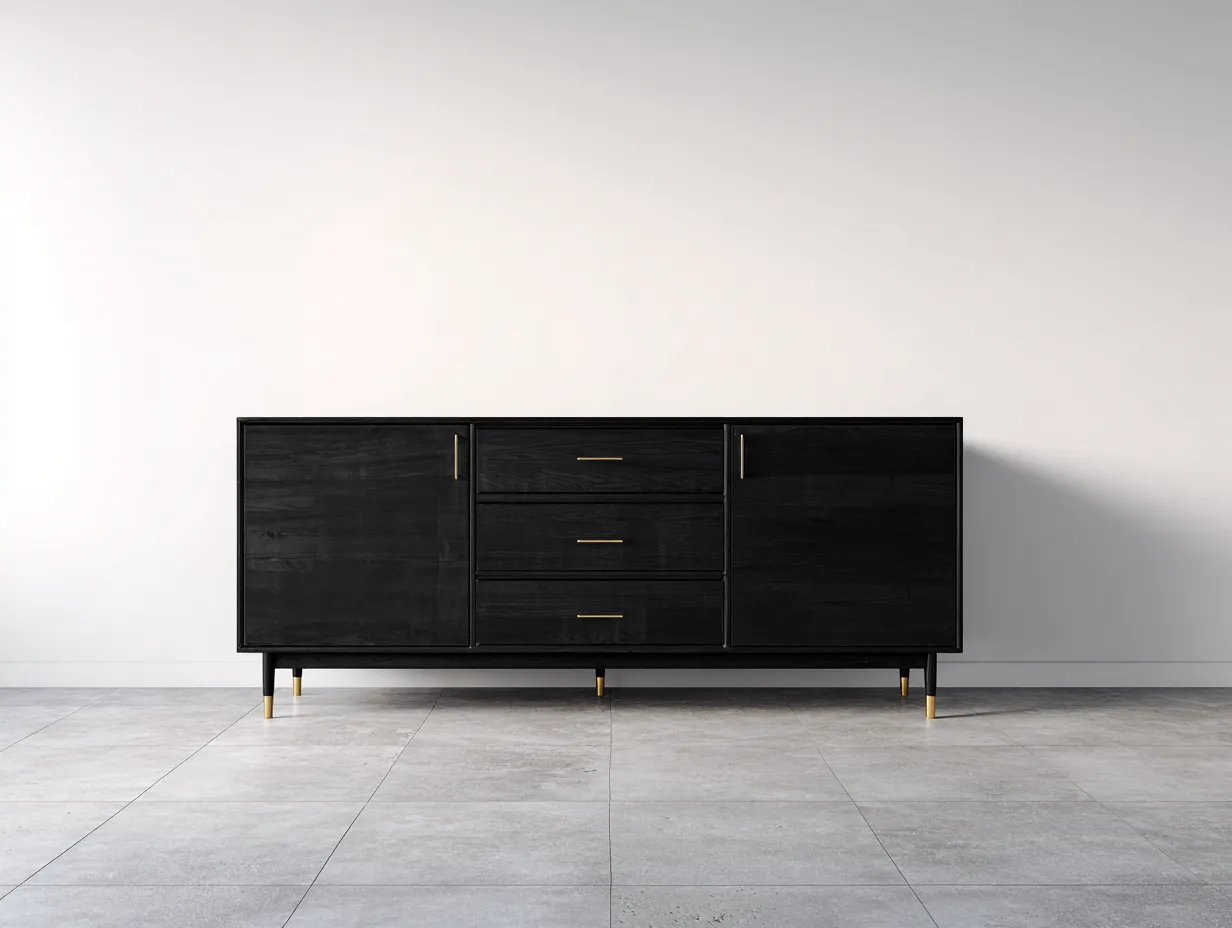 Entryway Cabinet-Solid Wood-Metal-168x42x82 cm-Black-Gold-Modern Style-Nookupio