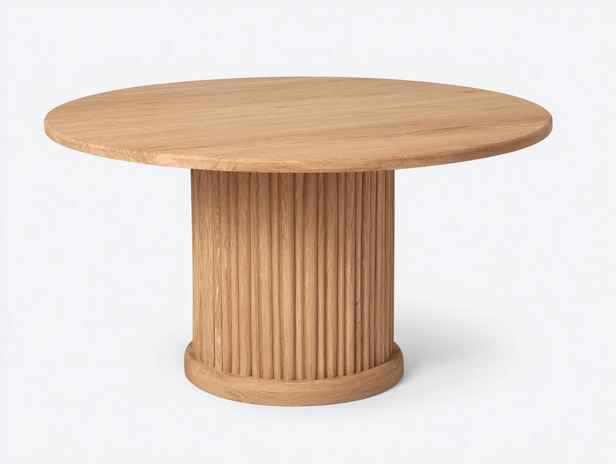 Outdoor Tables - Solid Timber - 128x128x75 cm - Natural - Modern Fluted Base-Nookupio