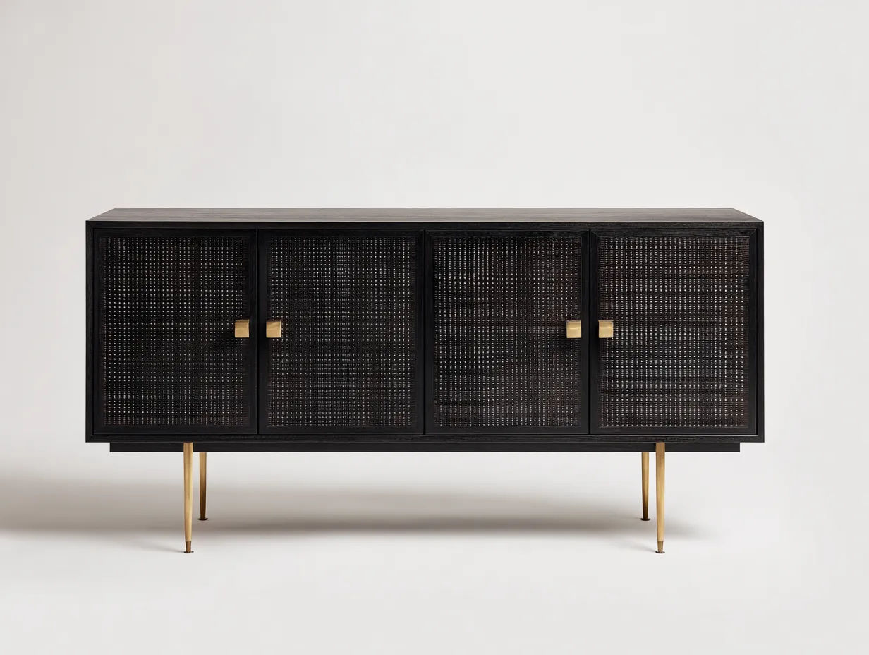 Entryway Cabinet-Solid Wood-Metal-185x43x79 cm-Black-Brown-Gold-Modern Style-Nookupio