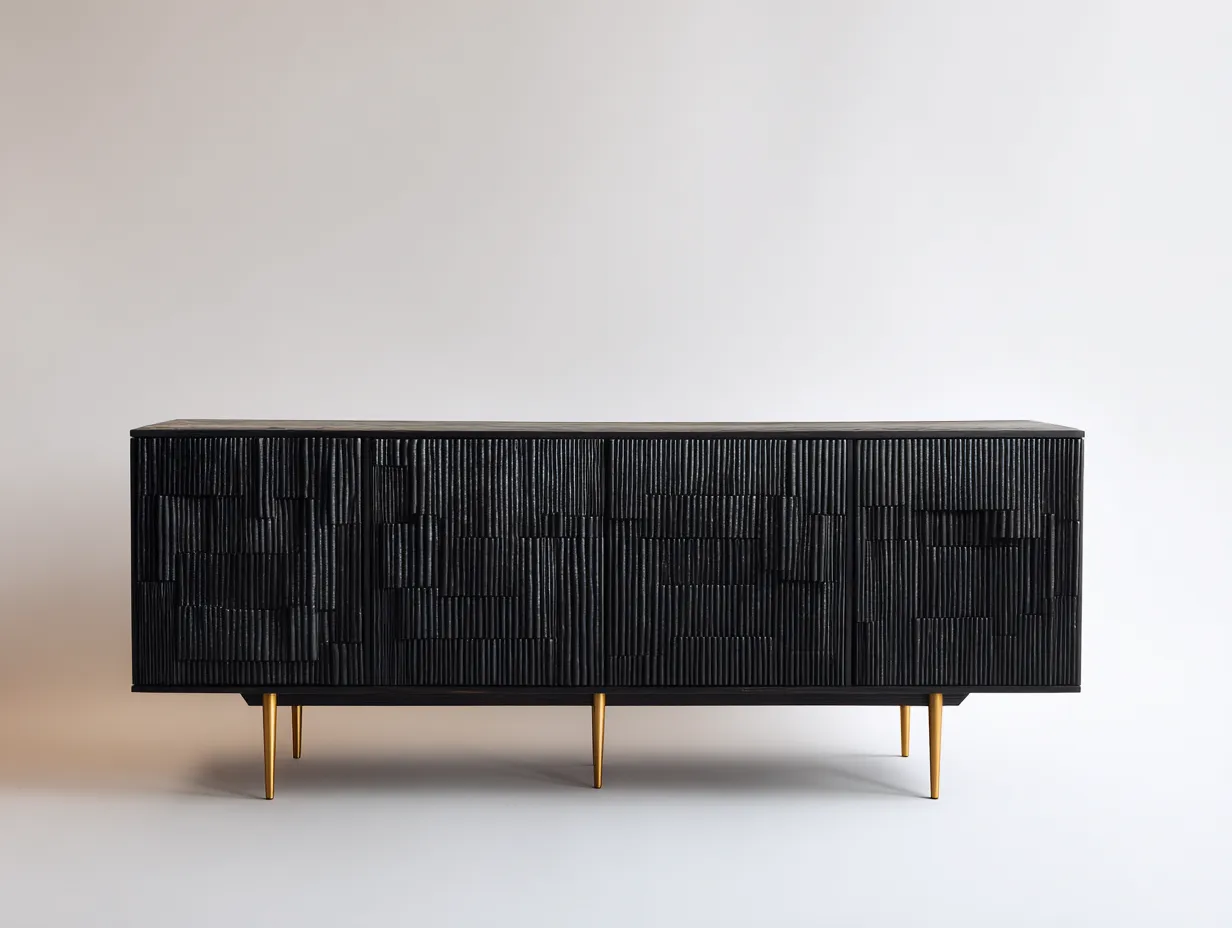 Entryway Cabinet-Solid Wood-Metal-190x45x80 cm-Black-Gold-Modern Style-Nookupio