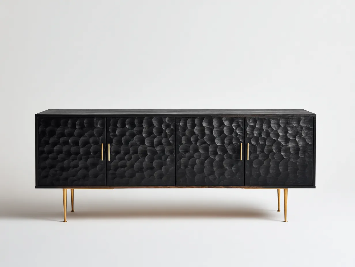 Entryway Cabinet-Solid Wood-Metal-188x44x82 cm-Black-Gold-Modern Style-Nookupio