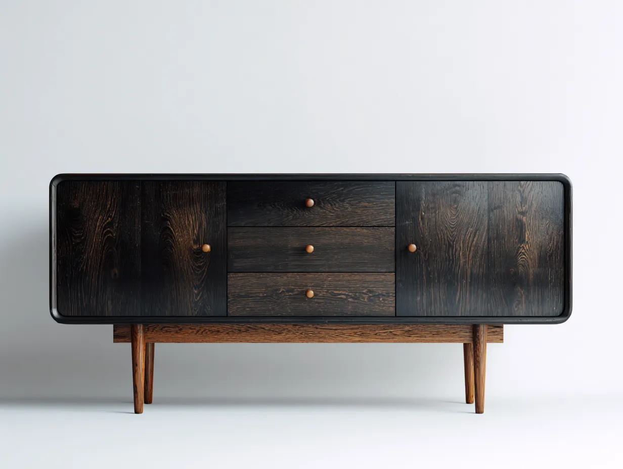 Entryway Cabinet-Solid Wood-178x44x76 cm-Black-Brown-Modern Style-Nookupio