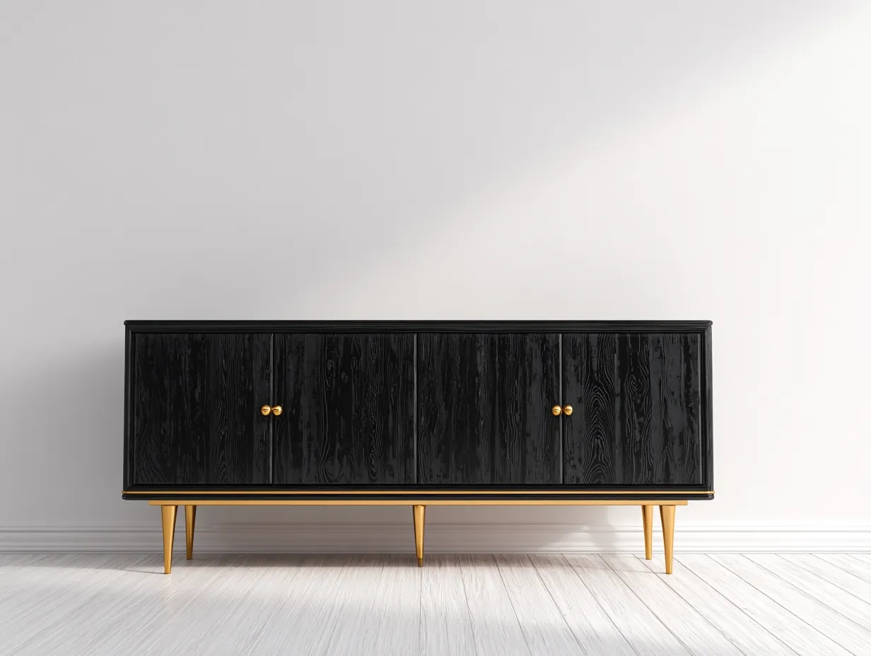 Entryway Cabinet-Solid Wood-Metal-195x46x80 cm-Black-Gold-Modern Style-Nookupio