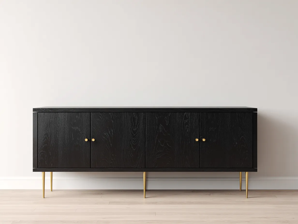 Entryway Cabinet-Solid Wood-Metal-180x45x78 cm-Black-Gold-Modern Style-Nookupio