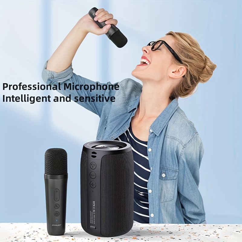 Wireless speaker with dual karaoke microphones and 360° multi-directional sound