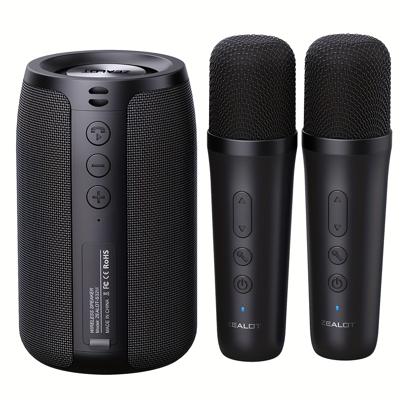 Wireless speaker with dual karaoke microphones and 360° multi-directional sound