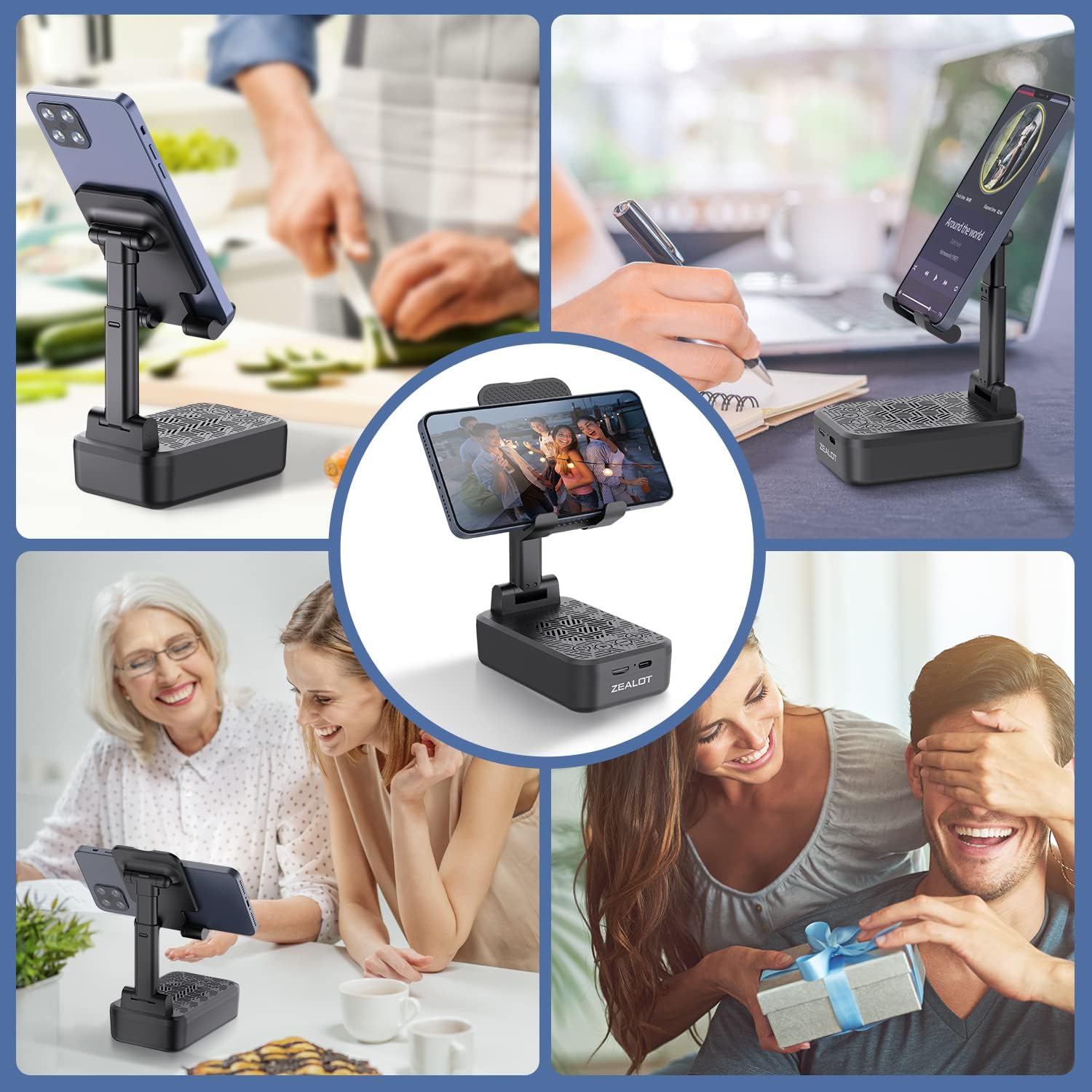 Mobile phone holder with wireless induction bluetooth speaker